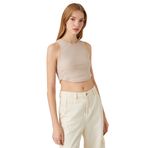 Koton 054 Kadın Bej Crop Atlet Bisiklet Yaka Fitilli Asimetrik Kesim T-shirt
