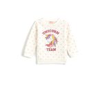 Koton 0D1 Kız Bebek Ekru Desenli Unicorn Baskılı Pamuklu Sweatshirt