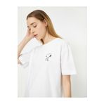 Koton 0YAL18152IK001 Snoopy Baskılı Bisiklet Yaka Kısa Kollu Lisanslı Kadın T-shirt
