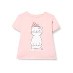 Koton 274 Kız Bebek Pembe Kedi Baskılı Kısa Kollu Bisiklet Yaka T-shirt