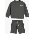 Koton 2'li Pamuklu Uzun Kollu Sweatshirt ve Şort Takımı - 7 - 8 Yaş - Siyah