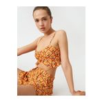 Koton 2SAK30025EW Crop Desenli Keten Karışımlı Atlet