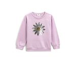Koton 353 Kız Çocuk Sweatshirt Çiçek Pul-Payet İşlemeli Uzun Kollu Bisiklet Yaka Lila