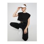Koton 3SAK10081NK Crop Kadın Siyah Sweatshirt