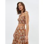 Koton 3SAK30049EW 2D0 Melisa Ağazat Turuncu Desenli Kadın Crop Top Bluz