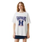 Koton 3SAL10010IK Ekru Harvard Kısa Kollu Kadın T-shirt