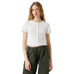 Koton 3SAL10115IK010 Ekru Kadın Crop T-Shirt