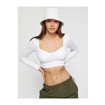 Koton 3WAL10454IK Crop Uzun Kollu Kare Yaka Bayan T-Shirt