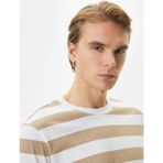 Koton 4SAM10302HK 0s5 Bej Cızgılı Erkek Jersey Kısa Kollu T-Shırt