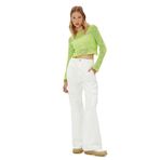 Koton 4WAL10132IK Yeşil Ajurlu Kadın Crop Bluz