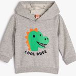 Koton 4WMB10047TK Gri Dinozor Baskılı Erkek Bebek Sweatshirt