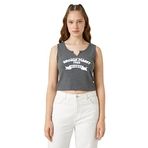 Koton 931 Kadın Antrasit Crop Atlet Baskılı Bisiklet Yaka Pencere Detaylı T-shirt