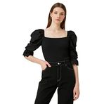 Koton 999 Kadın Brode Detaylı Ribanalı Kare Yaka Siyah Kazak