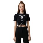 Koton 999 Kadın Siyah Crop Baskılı Pencere Detaylı Kollu T-shirt