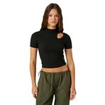 Koton 999 Kadın Siyah Crop Pencere Detaylı Dik Yaka Kısa Kollu T-shirt
