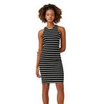 Koton 9S9 Kadın Siyah Çizgili Midi Kolsuz Bodycon Halter Yaka Dar Kesim Elbise
