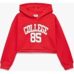 Koton Aplike Detaylı Kırmızı Kapüşonlu Crop Sweatshirt Kız Çocuklar İçin Uzun Kollu Rahat Fit - 13 - 14 Yaş