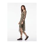 Koton Asimetrik Kesim Uzun Kollu V Yaka Slim Fit Kareli Tül Elbise