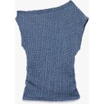 Koton Asimetrik Yaka Kolsuz Viskon Karışımlı Dokulu Crop Bluz - Lacivert - 6 - 7 Yaş