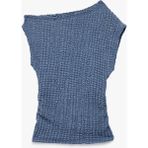 Koton Asimetrik Yaka Kolsuz Viskon Karışımlı Dokulu Crop Bluz - Lacivert - 7 - 8 Yaş