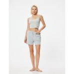 Koton Askılı Crop Atlet Fitilli Rahat Kalıp Etiket Detaylı - Gri - XL