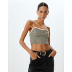 Koton Askılı Crop Büstiyer Kalp Yaka Dantel Detaylı Slim Fit - 34 - Kahve
