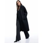 Koton Astarlı Kadın Oversize Kruvaze Düğmeli Kaşe Kaban Polyester Karışımlı Orta Kalınlık - Antrasit - 44