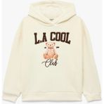 Koton Ayıcık Baskı Detaylı Oversize Kapşonlu Bej Kız Çocuk Sweatshirt 6WKG10206AK - 9 - 10 Yaş