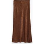 Koton Balık Kesim Slim Fit Midi Boy Dokulu Saten Etek - Kahve - 36