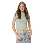 KOTON Balıkçı Yaka Crop Tişört Slim Fit Kısa Kollu Kaşkorse Pamuklu