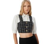Koton Balon Kol Gömlek Crop Tüvit Kumaş Detaylı Düğmeli Slim Fit
