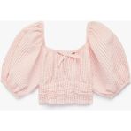 Koton Balon Kollu Kare Yaka Çizgili Crop Bluz - Pembe - 4 - 5 Yaş