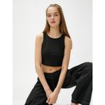 Koton Basic Atlet Halter Yaka Nervürlü Dar Kesim - Siyah