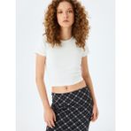 Koton Basic Crop Tişört Slim Fit Bisiklet Yaka Kısa Kollu - Ekru