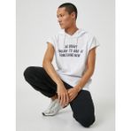 Koton Basic Kapşonlu Spor Oversize Tişört Slogan Baskılı Kolsuz - XL - Beyaz