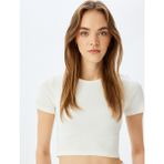 Koton Basic Kısa Kollu Bisiklet Yaka Slim Fit Crop Kaşkorse Tişört - Ekru