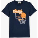 Koton Basketbol Baskılı Kısa Kollu Pamuklu T-Shirt Erkek Çocuk Regular Fit Lacivert - 7 - 8 Yaş