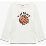Koton Basketbol Baskılı Uzun Kollu Pamuklu Tişört Erkek Çocuk Günlük Stil 4 - 5 Yaş Beyaz