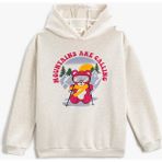 Koton Baskılı Kapüşonlu Sweatshirt Ekru Renk Kız Çocuk İçin Uzun Kollu Grafik Desenli - 5 - 6 Yaş