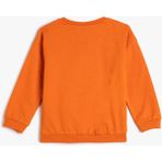 Koton Baskılı Sweatshirt Şardonlu Bisiklet Yaka Pamuklu - Turuncu - 6 - 9 Ay