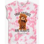 Koton Batik Desenli Kolsuz Pamuklu Kız Çocuk Teddy Bear Baskılı Tişört