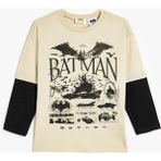 Koton Batman Lisanslı Uzun Kollu Pamuklu Tişört Erkek Çocuk İçin Ekru Oversize Bisiklet Yaka - 7 - 8 Yaş
