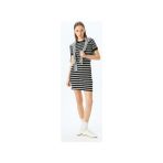Koton Bisiklet Yaka Kısa Kollu Fitilli Mini Bodycon Elbise - Siyah Çizgili