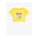 Koton Bisiklet Yaka Kısa Kollu Kedicik Baskı Sarı Kız Çocuk T-shirt 5skg10252ak