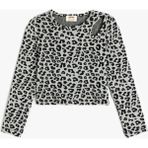 Koton Bluz Leopar Desenli Uzun Kollu Pencere Detaylı Bisiklet Yaka - Gri - 4 - 5 Yaş