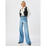Koton Bol Paça Kot Pantolon Normal Bel Düğmeli Pamuklu - Loose Straight Fit Jean