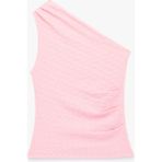 Koton Bürümcük Kumaş Dokulu Drape Detaylı Kolsuz Tek Omuz Bluz - Pembe