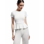 Koton Bürümcük Kumaş Dokulu Kısa Kollu Bisiklet Yaka Peplum Bluz