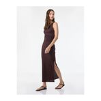 Koton Bürümcük Kumaş Tek Omuz Kolsuz Slim Fit Drapeli Uzun Elbise