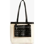 Koton Canvas Tote Çanta Suni Deri Cüzdan Detaylı Renk Kontrastlı - Siyah